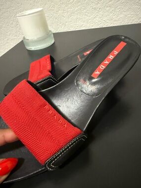 Vintage 1990s Prada Sport Red Kitten Heel Slide Sandals